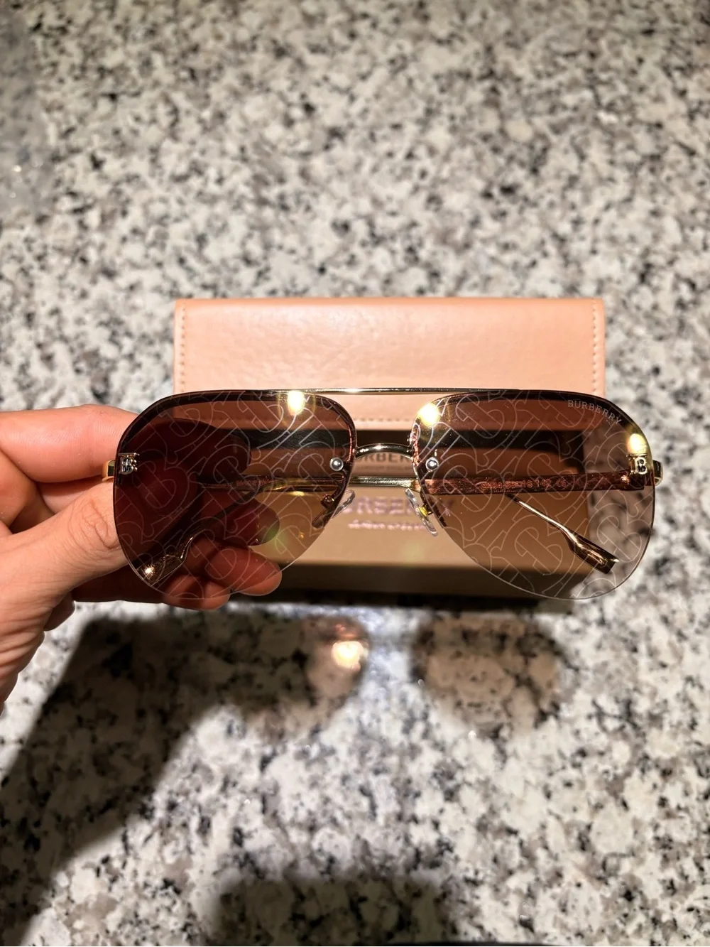 Burberry Brown Gradient Aviator Sunglasses with Gold Frame